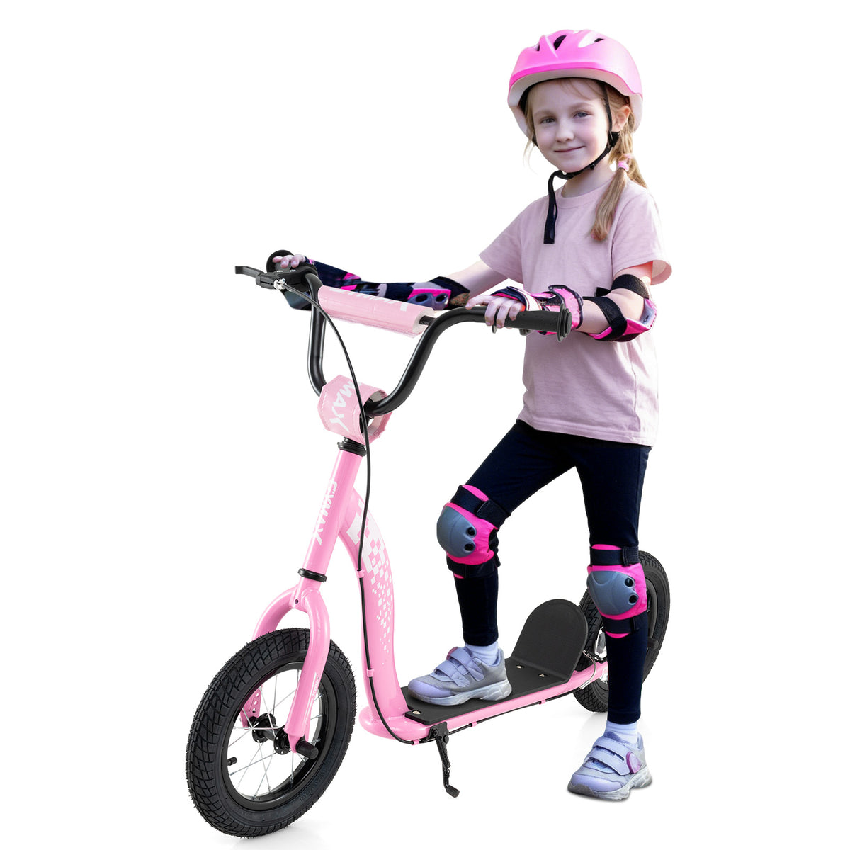 Trottinette pour enfants et adolescents avec guidon réglable en hauteur et roues gonflables de 12 pouces