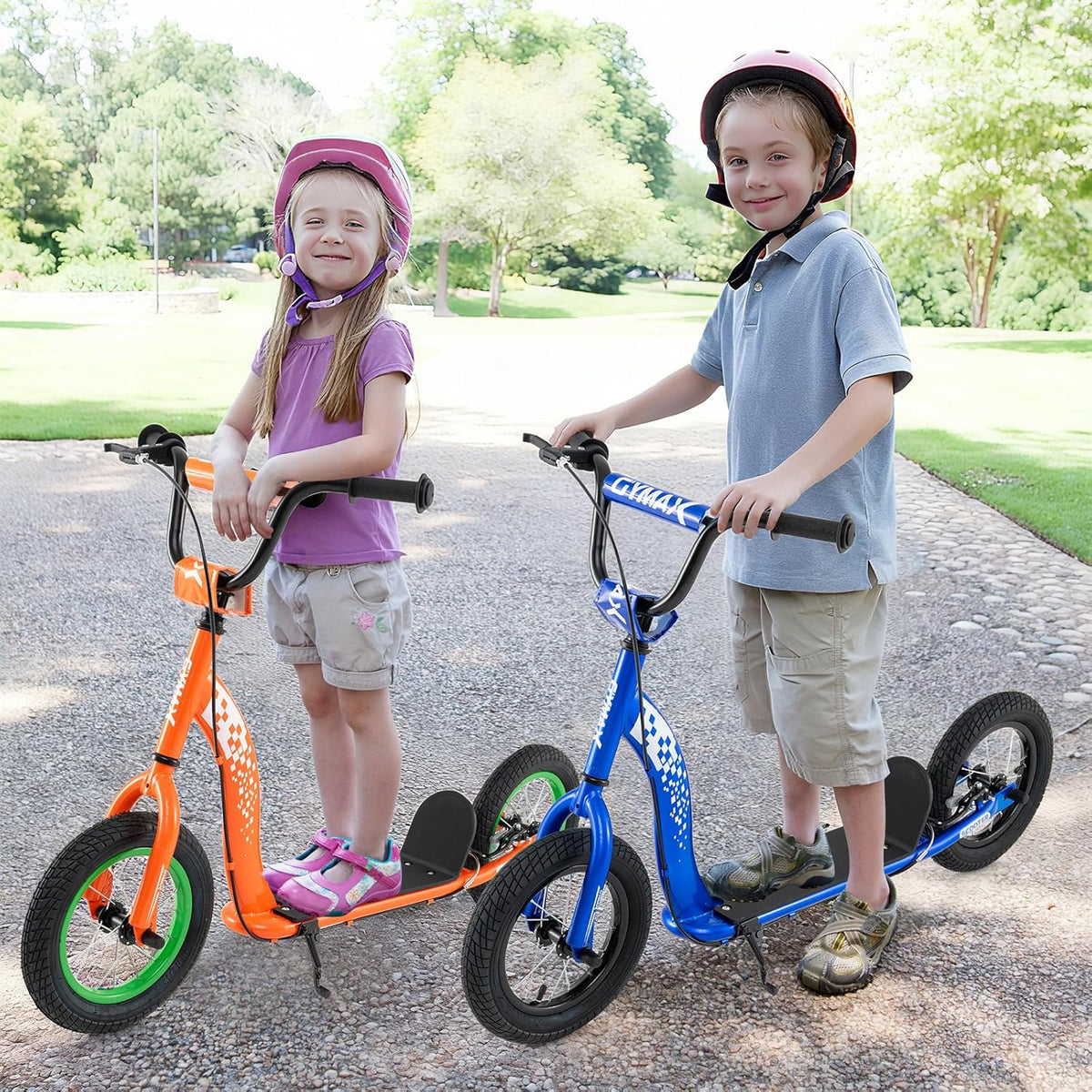 Trottinette pour enfants et adolescents avec guidon réglable en hauteur et roues gonflables de 12 pouces