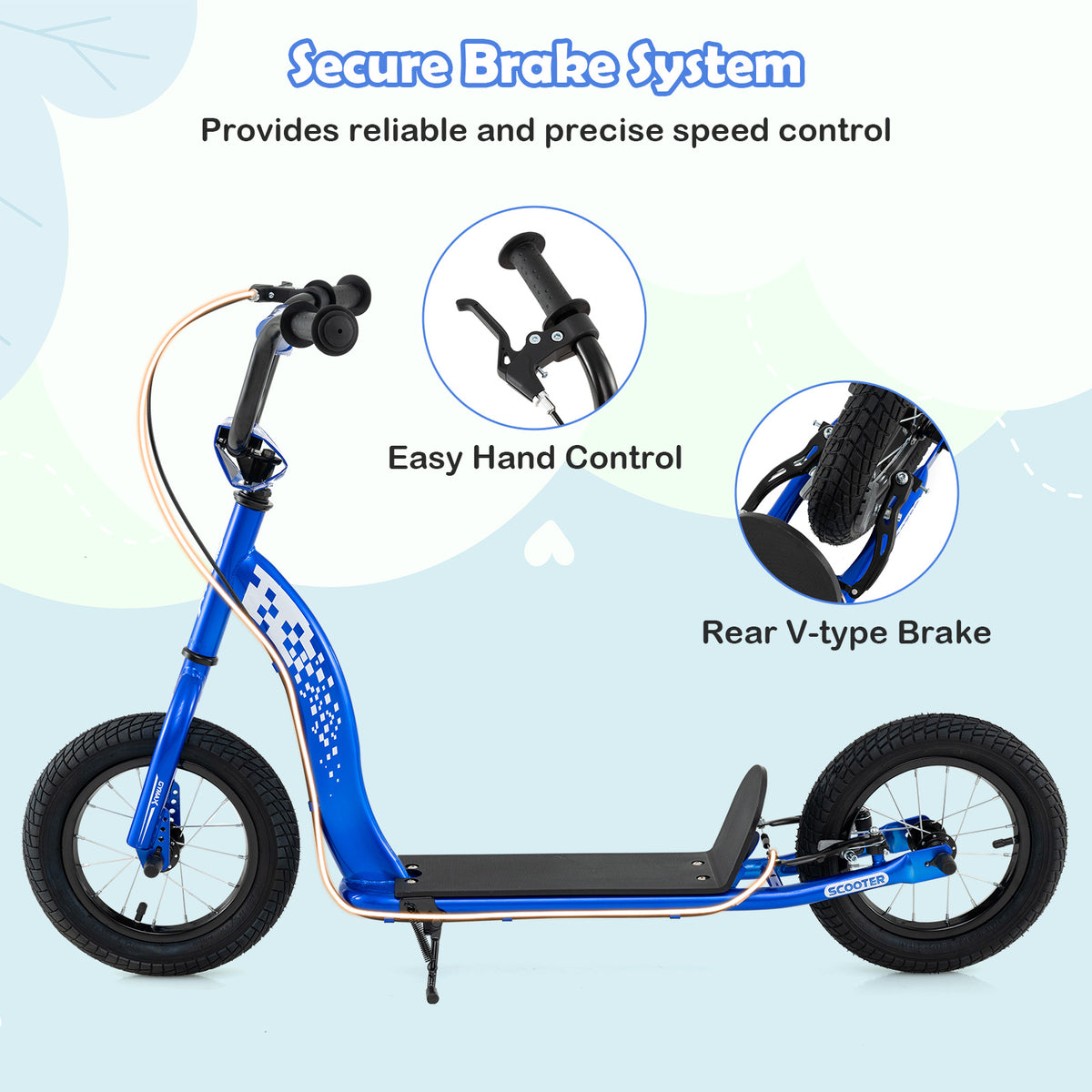 Trottinette pour enfants et adolescents avec guidon réglable en hauteur et roues gonflables de 12 pouces