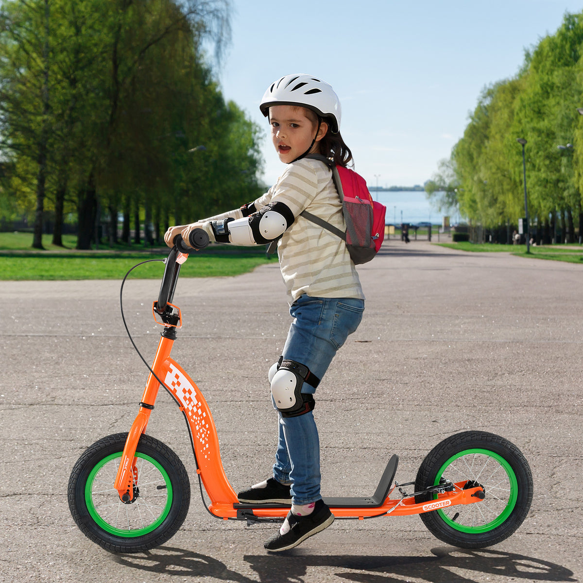 Trottinette pour enfants et adolescents avec guidon réglable en hauteur et roues gonflables de 12 pouces