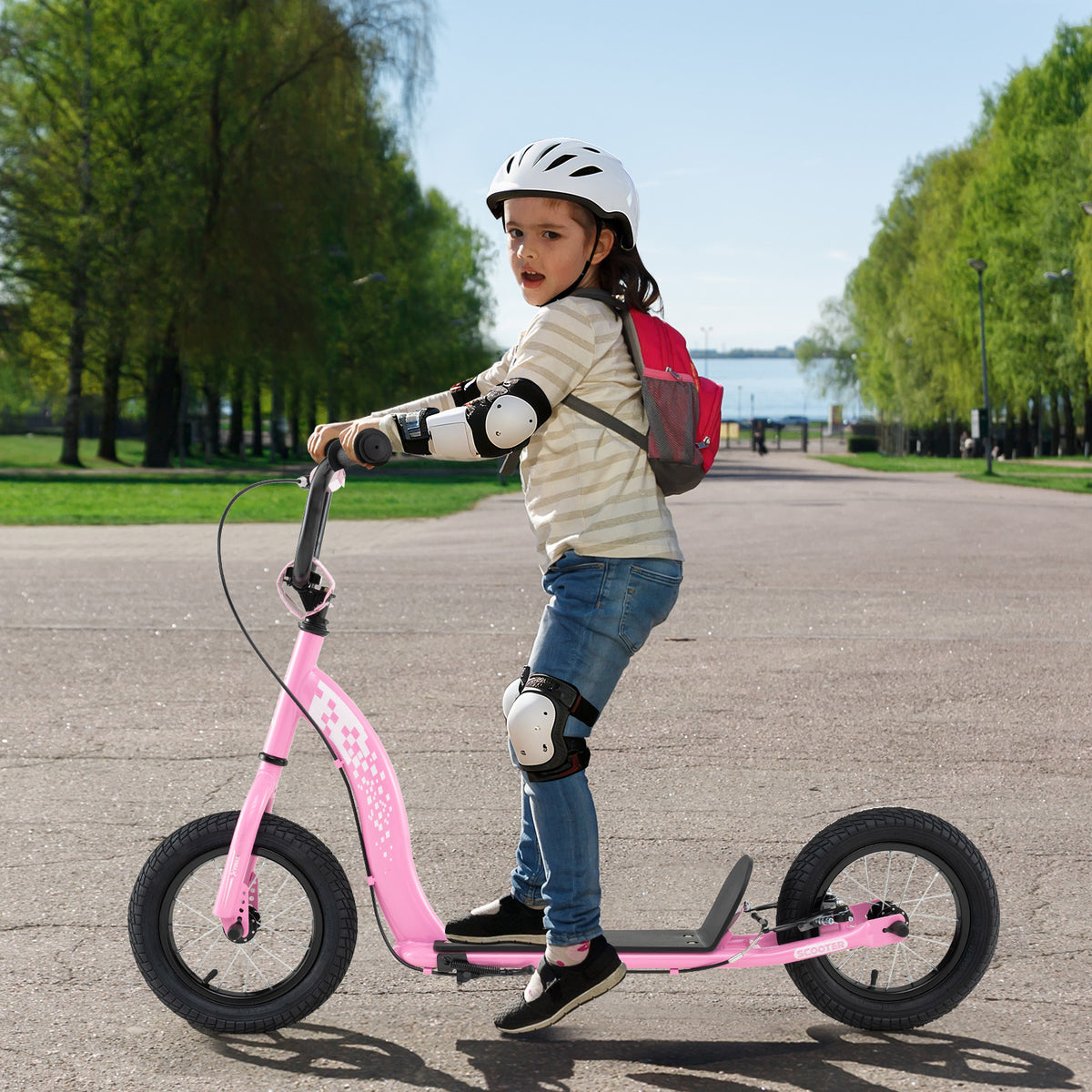Trottinette pour enfants et adolescents avec guidon réglable en hauteur et roues gonflables de 12 pouces