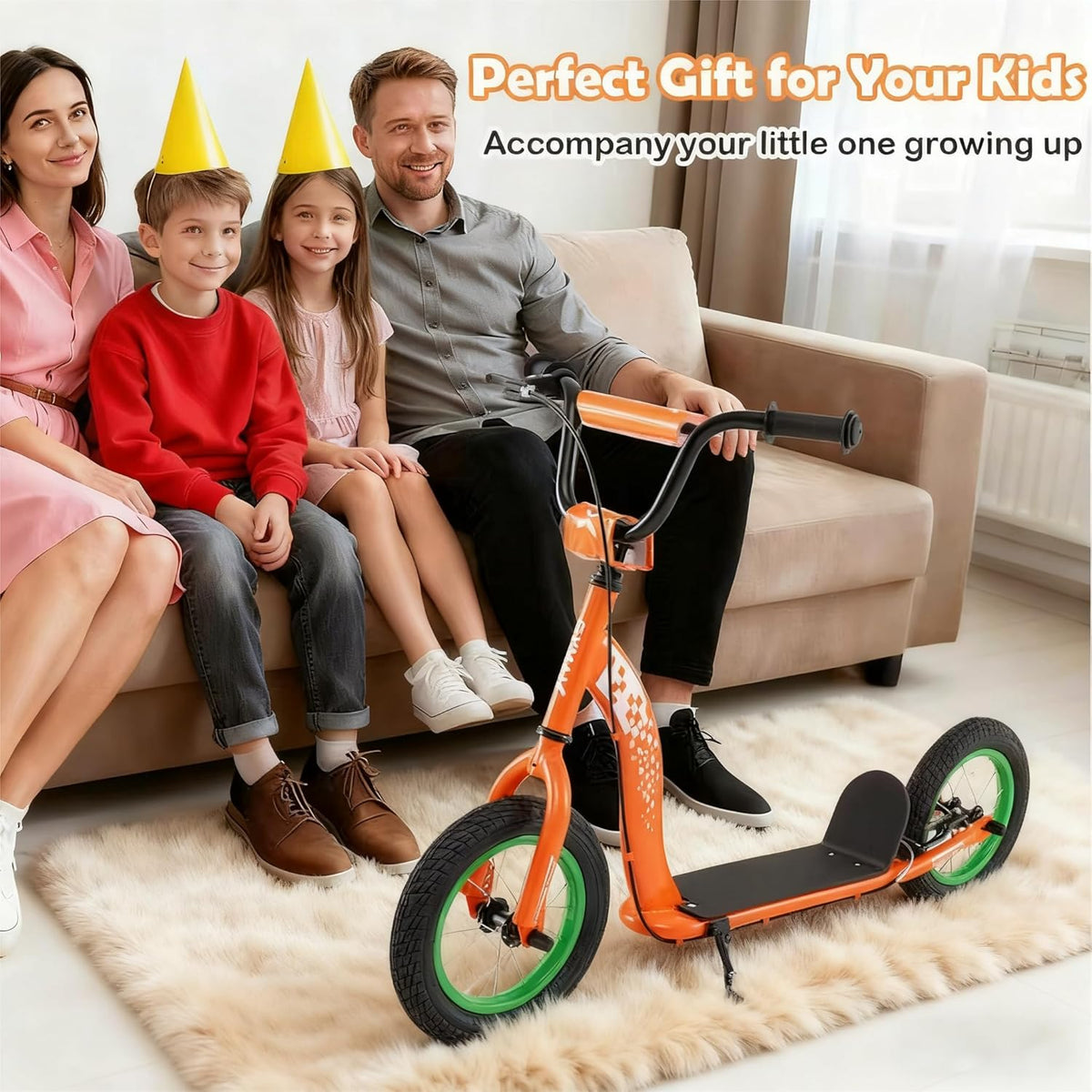 Trottinette pour enfants et adolescents avec guidon réglable en hauteur et roues gonflables de 12 pouces