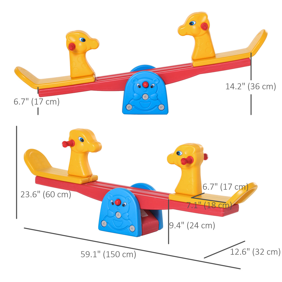 Kids Seesaw Safe Teeter Totter 2 Seats with Easy-Grip Handles Indoor Outdoor Living Room Playroom Backyard Equipment, for 12-48 Months, Multicolor-Toys & Games > Kids Outdoor Play > Gym Sets & Swings-DECOROLALA