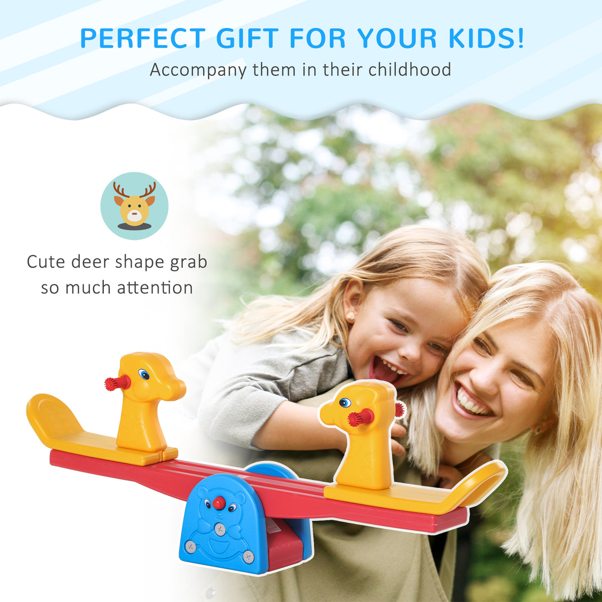 Kids Seesaw Safe Teeter Totter 2 Seats with Easy-Grip Handles Indoor Outdoor Living Room Playroom Backyard Equipment, for 12-48 Months, Multicolor-Toys & Games > Kids Outdoor Play > Gym Sets & Swings-DECOROLALA