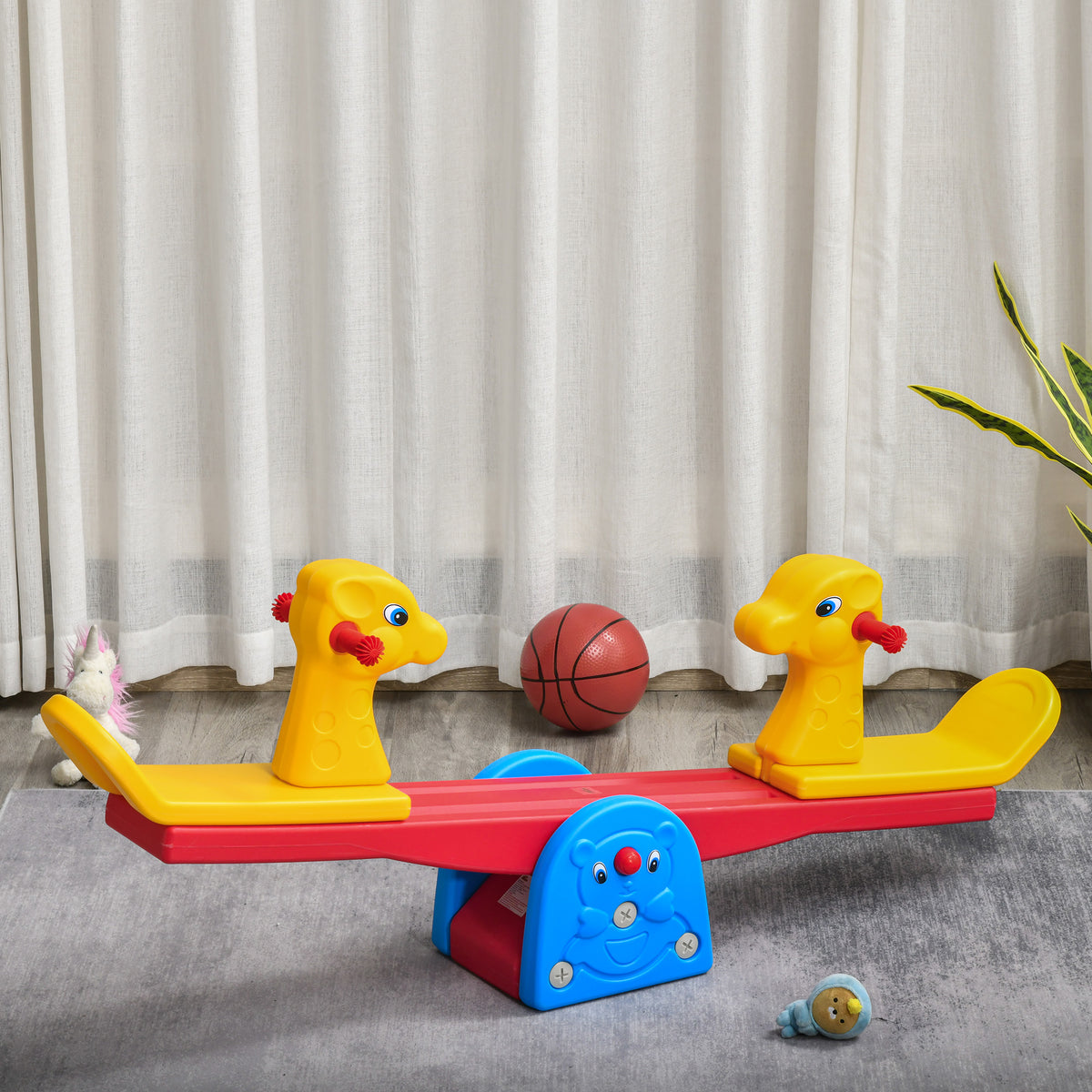 Kids Seesaw Safe Teeter Totter 2 Seats with Easy-Grip Handles Indoor Outdoor Living Room Playroom Backyard Equipment, for 12-48 Months, Multicolor-Toys & Games > Kids Outdoor Play > Gym Sets & Swings-DECOROLALA