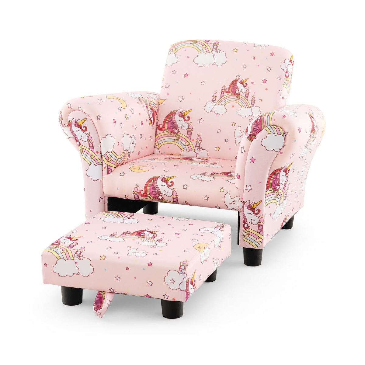 Kids Single Sofa with Cute Patterns Ergonomic Backrest and Armrests-Pink-Kids Chairs-DECOROLALA