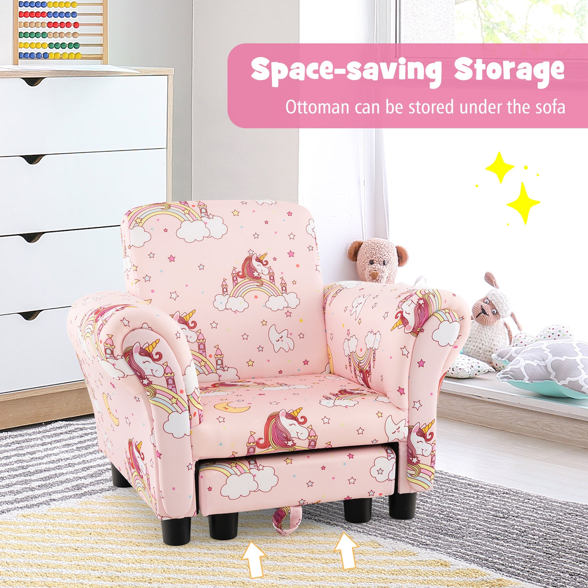 Kids Single Sofa with Cute Patterns Ergonomic Backrest and Armrests-Pink-Kids Chairs-DECOROLALA
