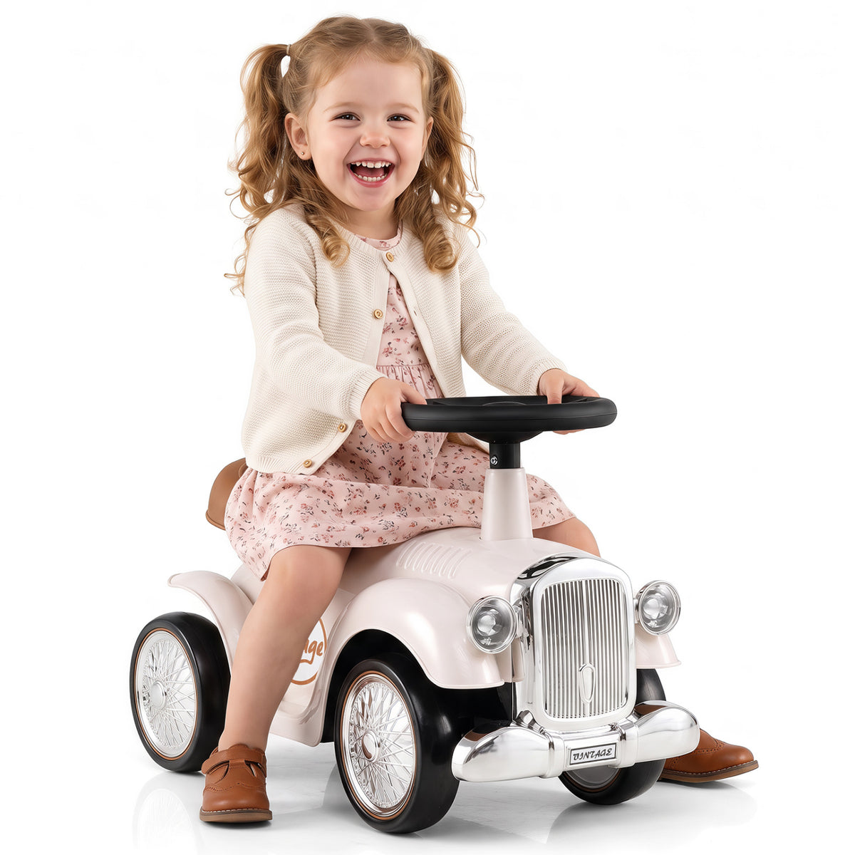 Kids Sit to Stand Vehicle with Working Steering Wheel and Under Seat Storage