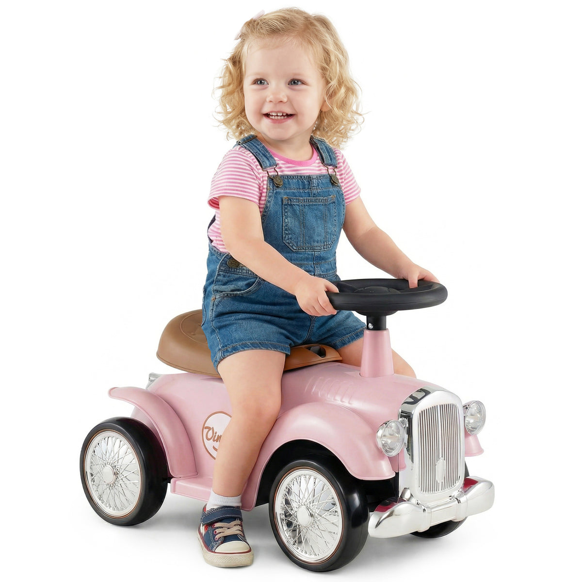 Kids Sit to Stand Vehicle with Working Steering Wheel and Under Seat Storage