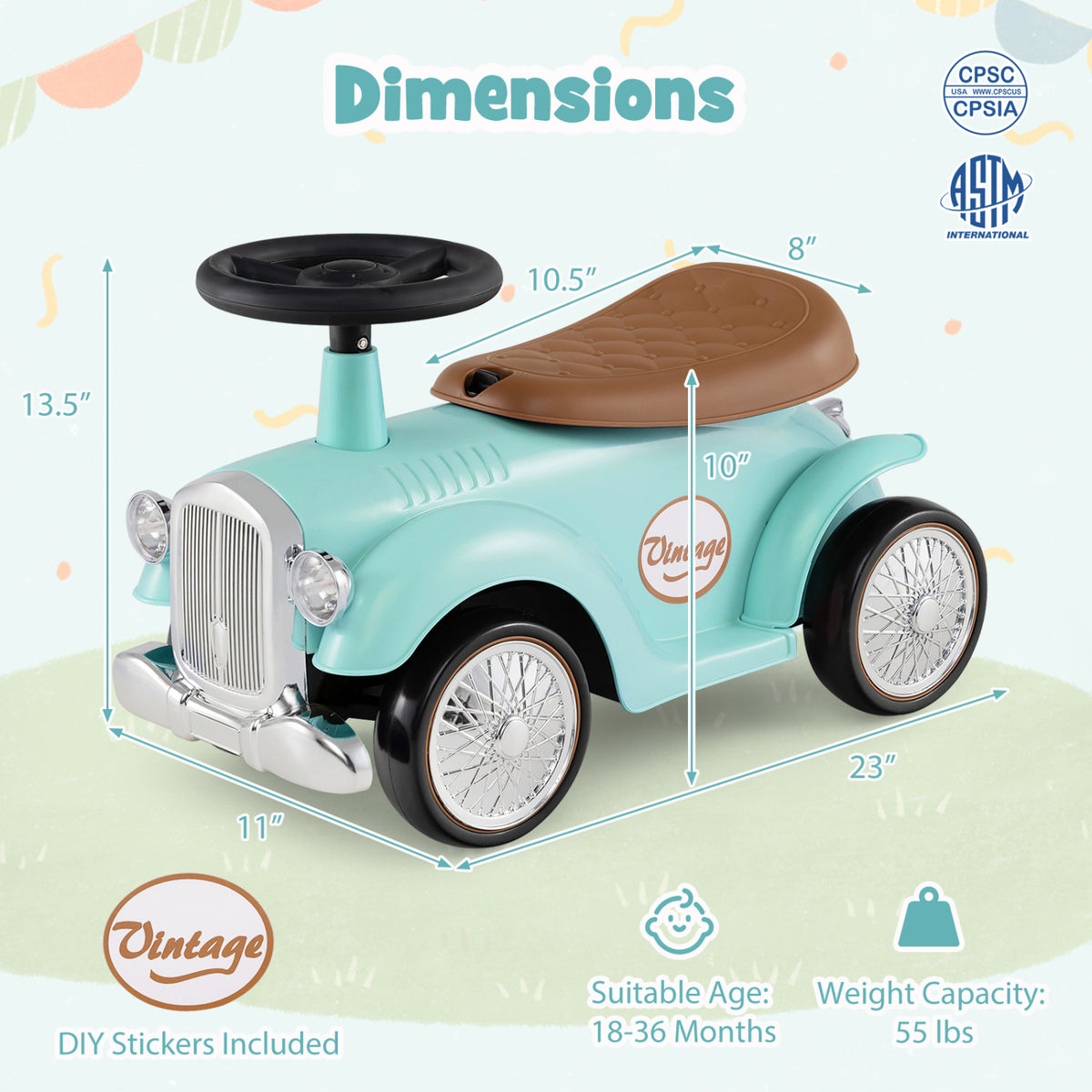 Kids Sit to Stand Vehicle with Working Steering Wheel and Under Seat Storage