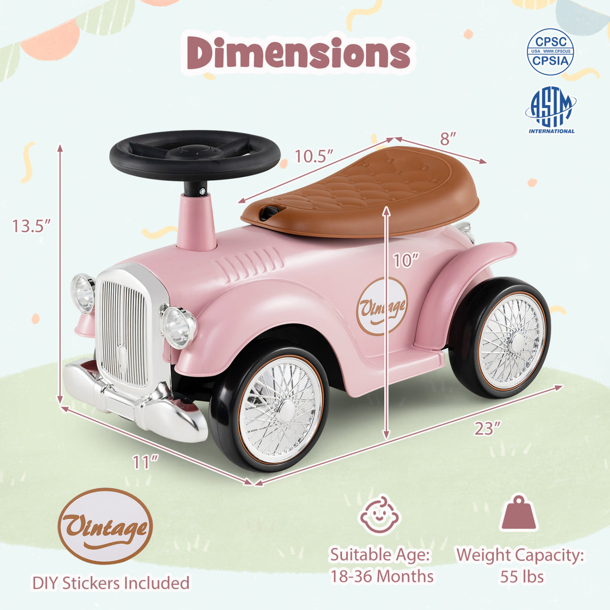 Kids Sit to Stand Vehicle with Working Steering Wheel and Under Seat Storage