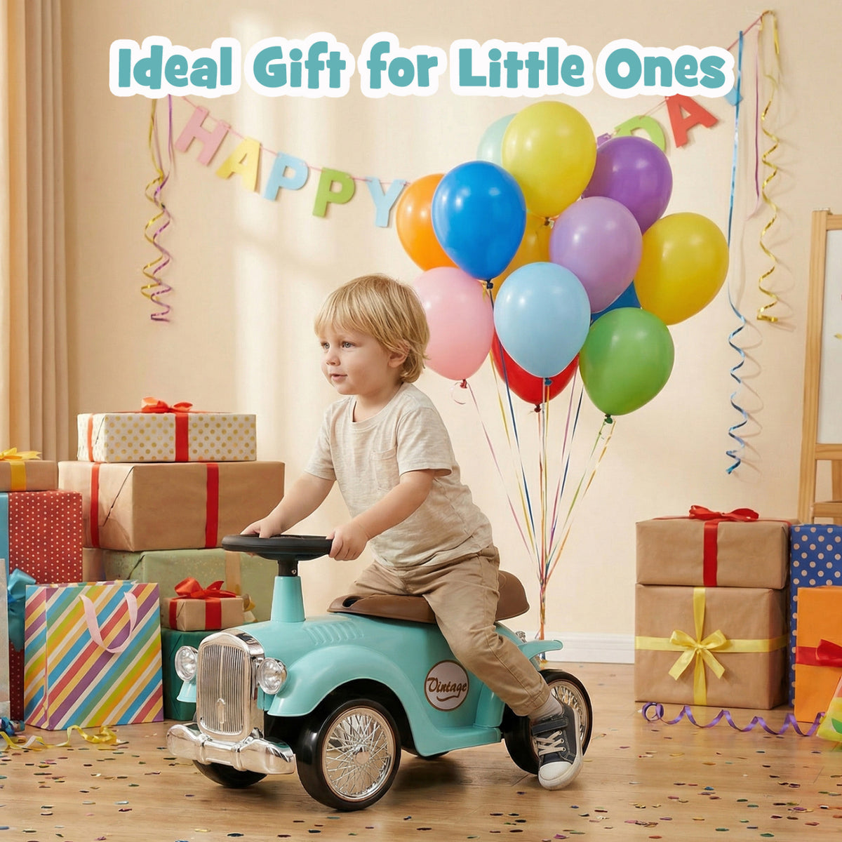 Kids Sit to Stand Vehicle with Working Steering Wheel and Under Seat Storage