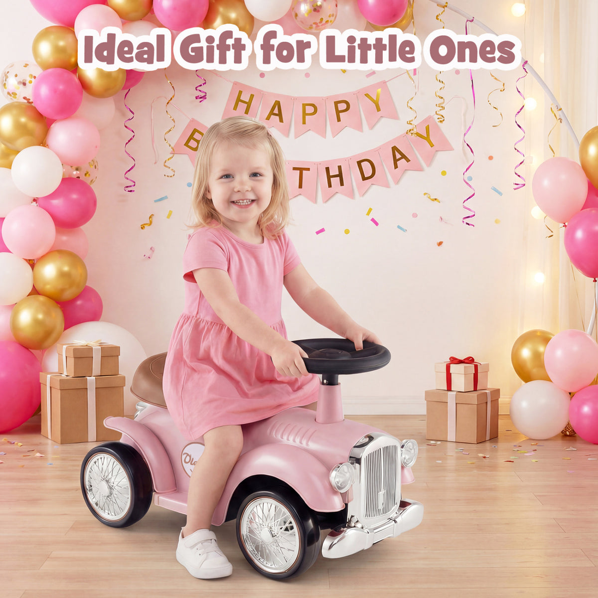 Kids Sit to Stand Vehicle with Working Steering Wheel and Under Seat Storage