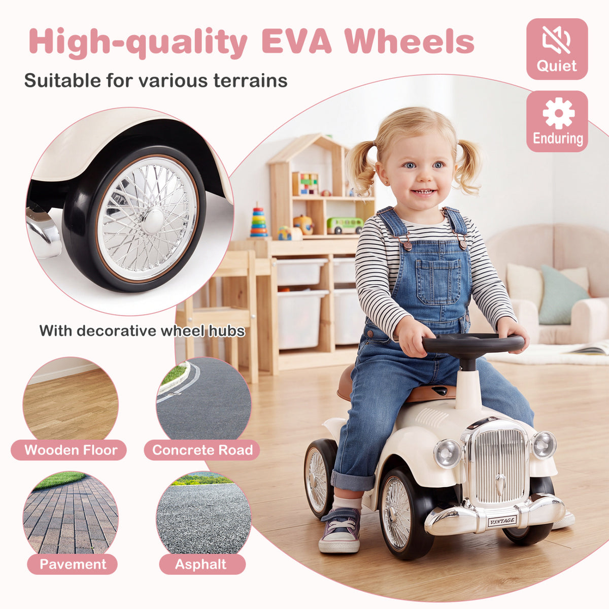 Kids Sit to Stand Vehicle with Working Steering Wheel and Under Seat Storage