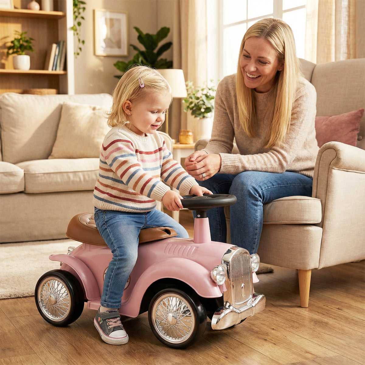 Kids Sit to Stand Vehicle with Working Steering Wheel and Under Seat Storage