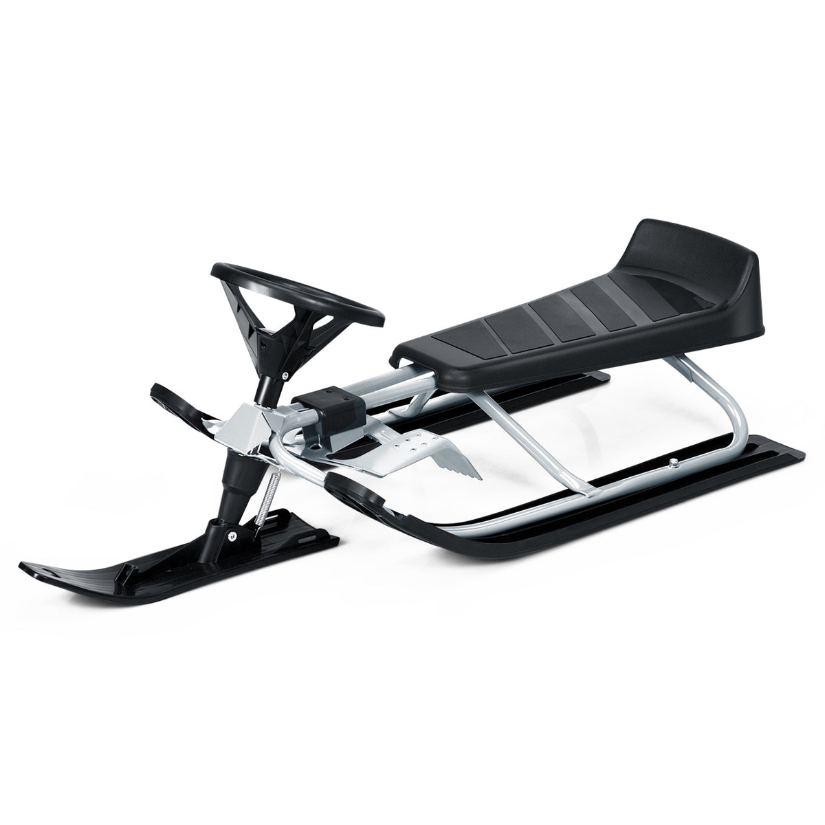 Kids Snow Racer Sled with Steering Wheel, Double Brakes - Black-Winter Sports Equipment-DECOROLALA