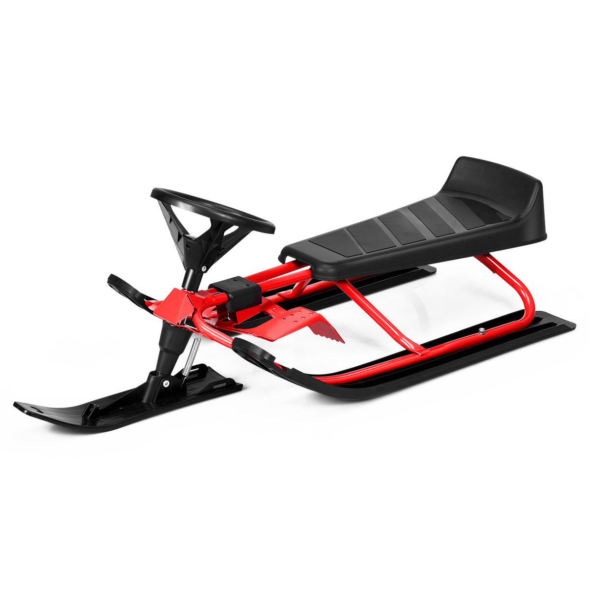 Kids Snow Sled with Steering Wheel and Brakes - Red-Winter Sports Equipment-DECOROLALA