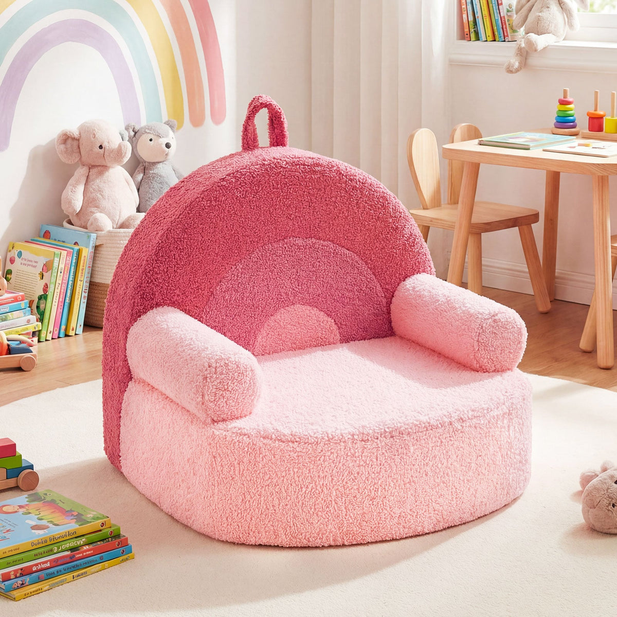 Kids Sofa Toddler Foam Couch with Soft Fleece Fabric Cover-Pink-Kids Chairs-DECOROLALA