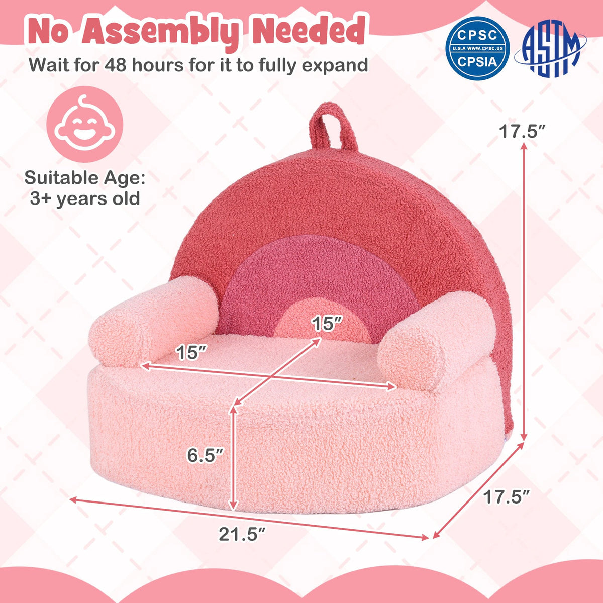Kids Sofa Toddler Foam Couch with Soft Fleece Fabric Cover-Pink-Kids Chairs-DECOROLALA