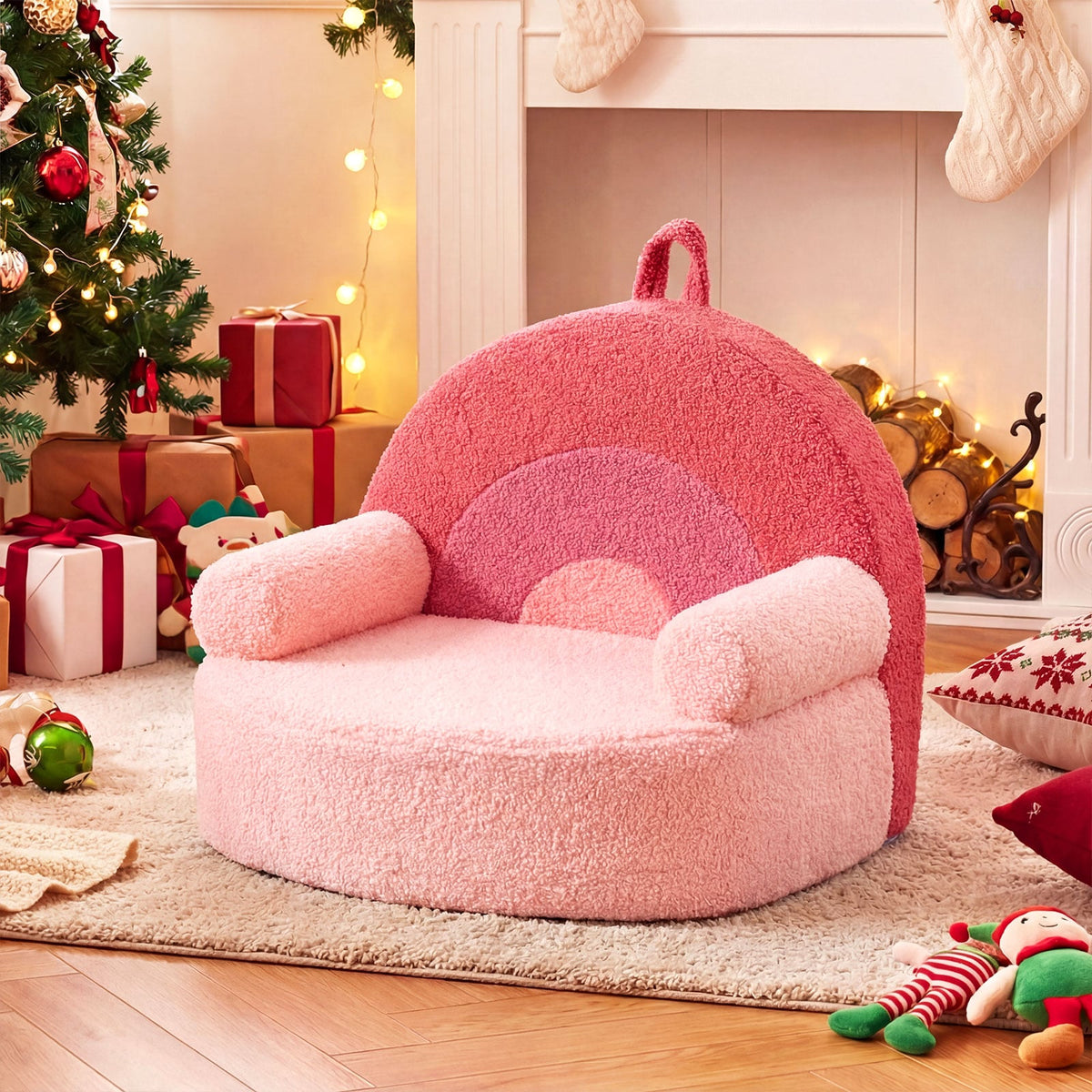 Kids Sofa Toddler Foam Couch with Soft Fleece Fabric Cover-Pink-Kids Chairs-DECOROLALA