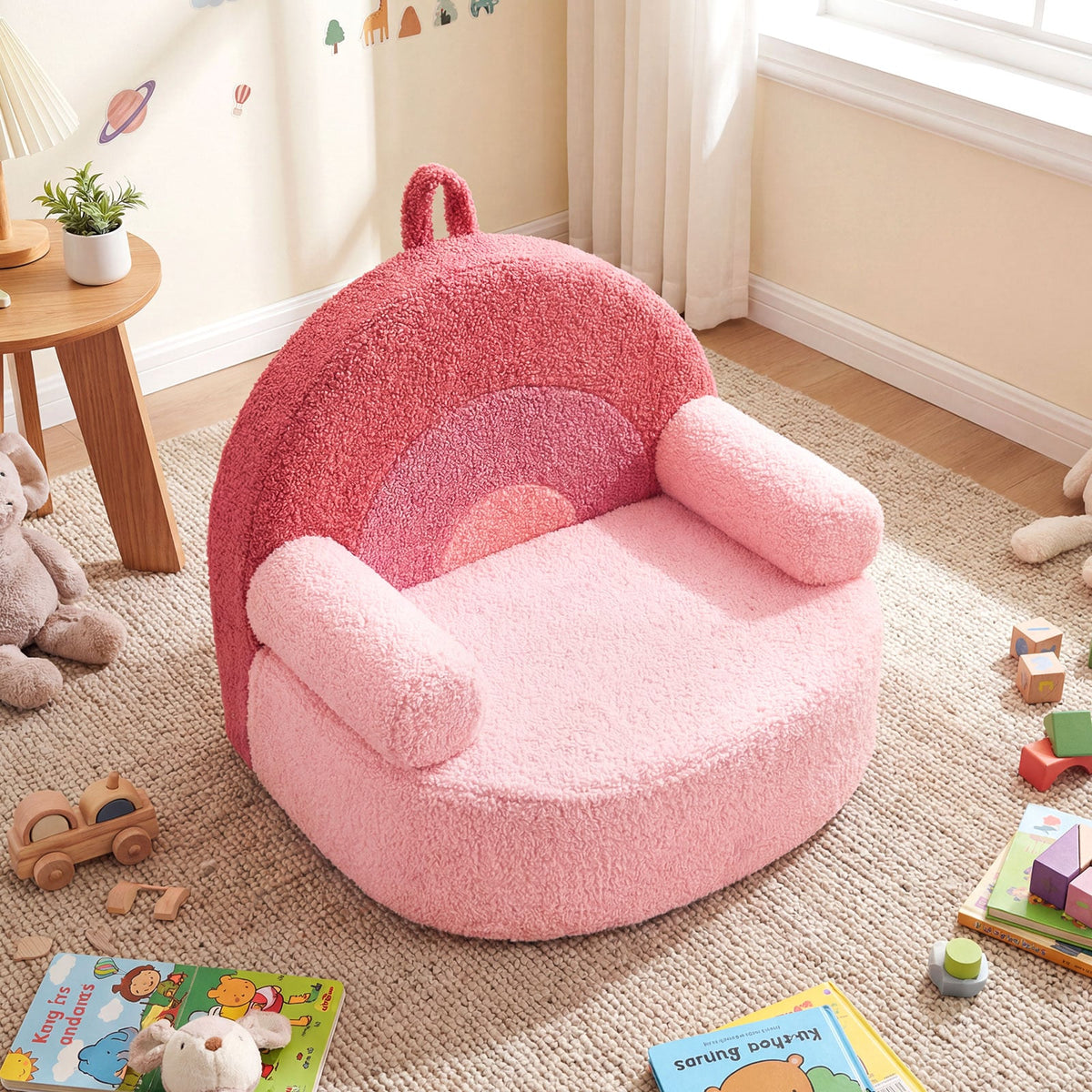 Kids Sofa Toddler Foam Couch with Soft Fleece Fabric Cover-Pink-Kids Chairs-DECOROLALA