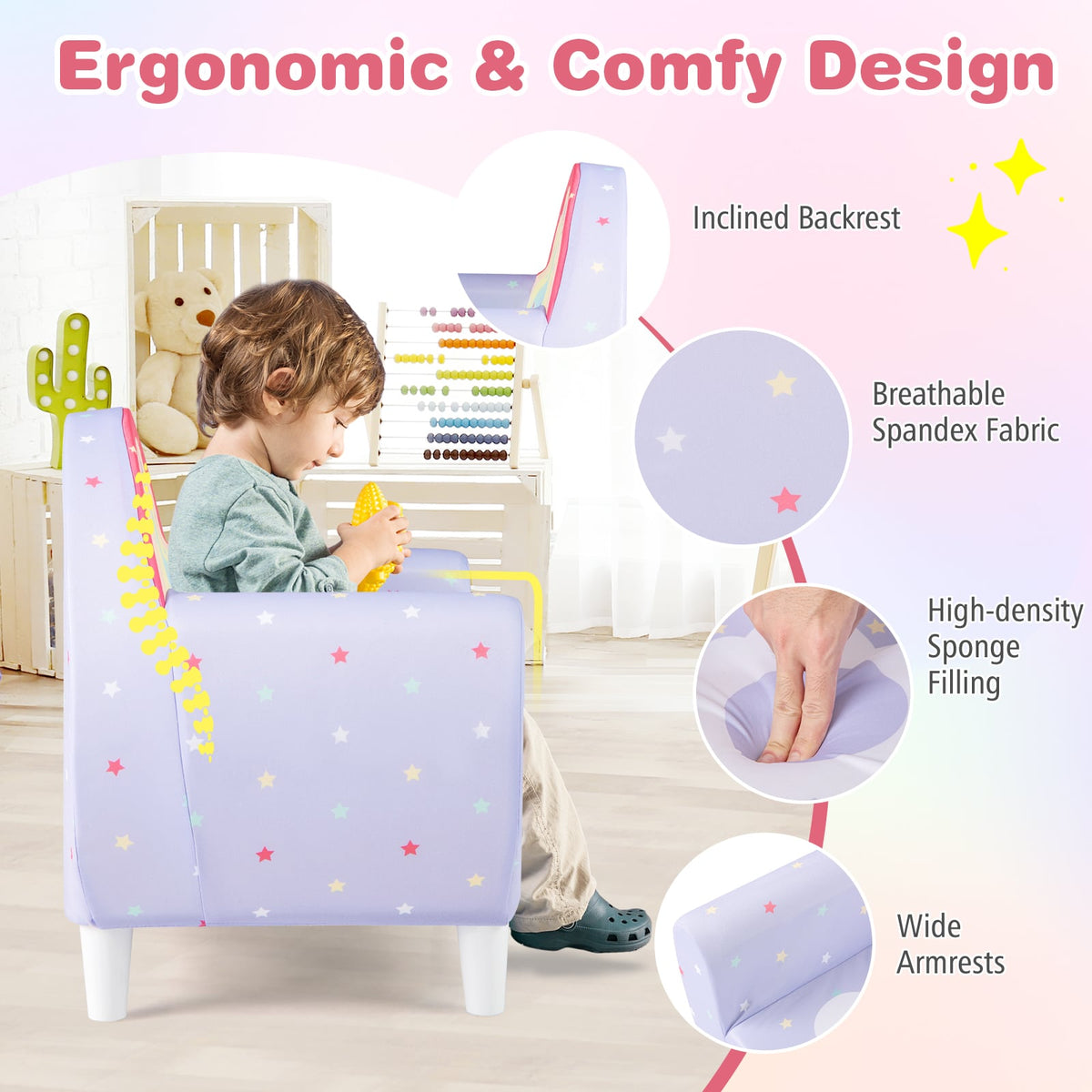 Kids Sofa with Breathable Spandex Fabric and High-density Sponge Filling for Boys and Girls-Purple-Kids Chairs-DECOROLALA