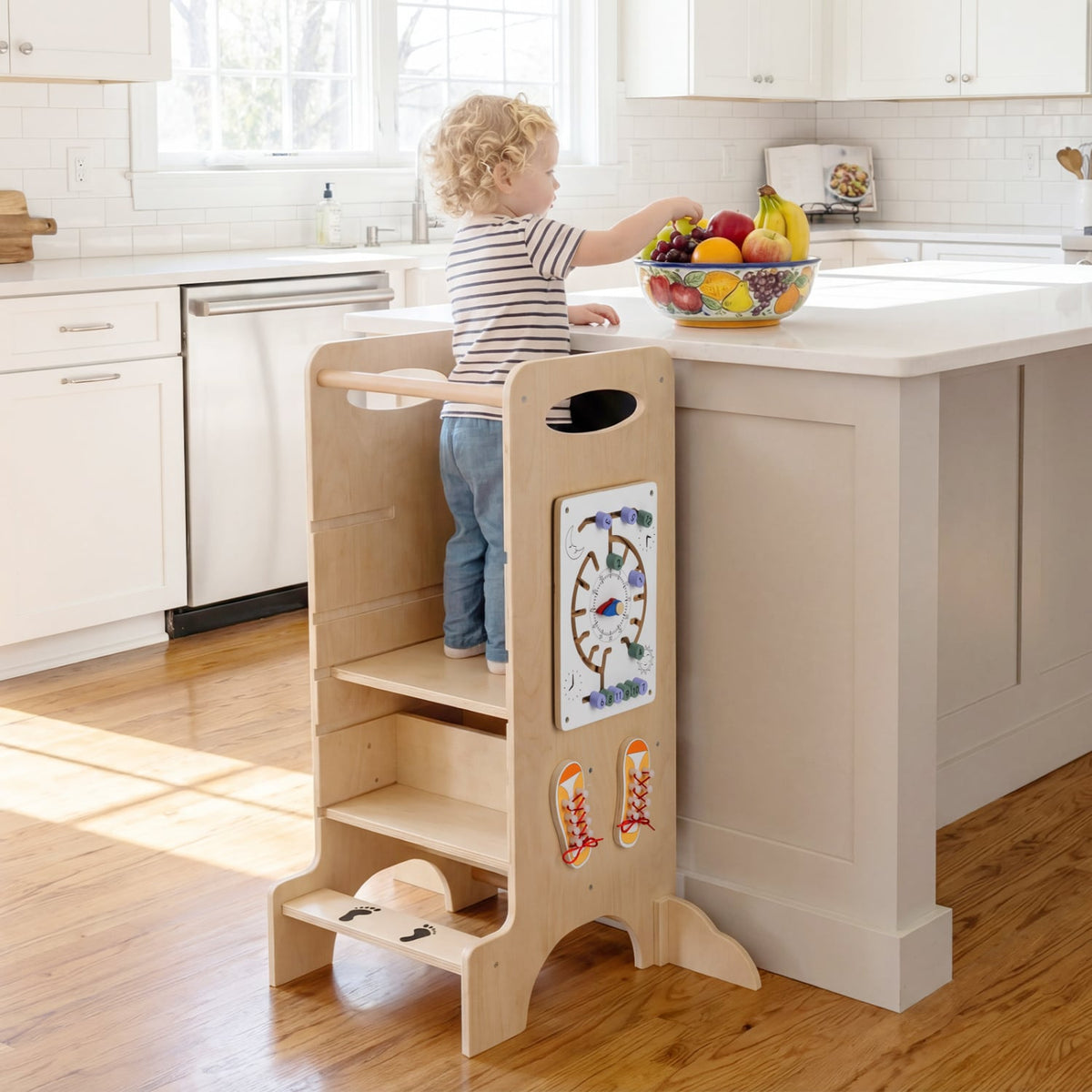 Kids Standing Tower with Detachable Chalkboard and Montessori Games for 3+ Years Old-Kids Furniture-DECOROLALA