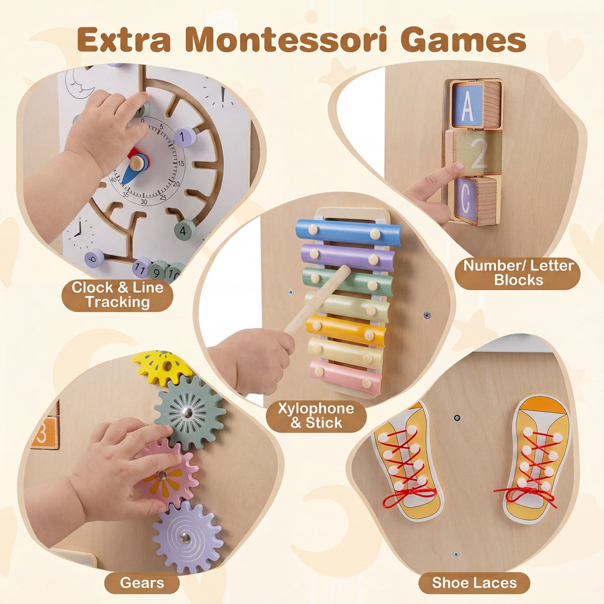 Kids Standing Tower with Detachable Chalkboard and Montessori Games for 3+ Years Old-Kids Furniture-DECOROLALA