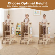 Kids Standing Tower with Detachable Chalkboard and Montessori Games for 3+ Years Old-Kids Furniture-DECOROLALA