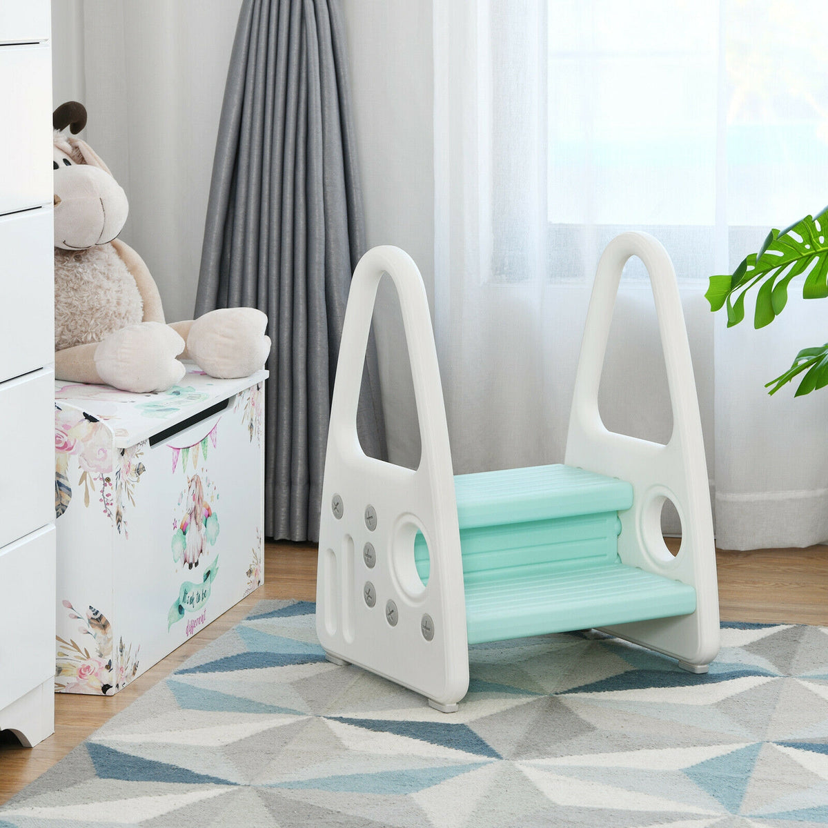 Kids Step Stool Learning Helper with Armrest for Kitchen Toilet Potty Training-Blue-Toddler & Kids Furniture-DECOROLALA