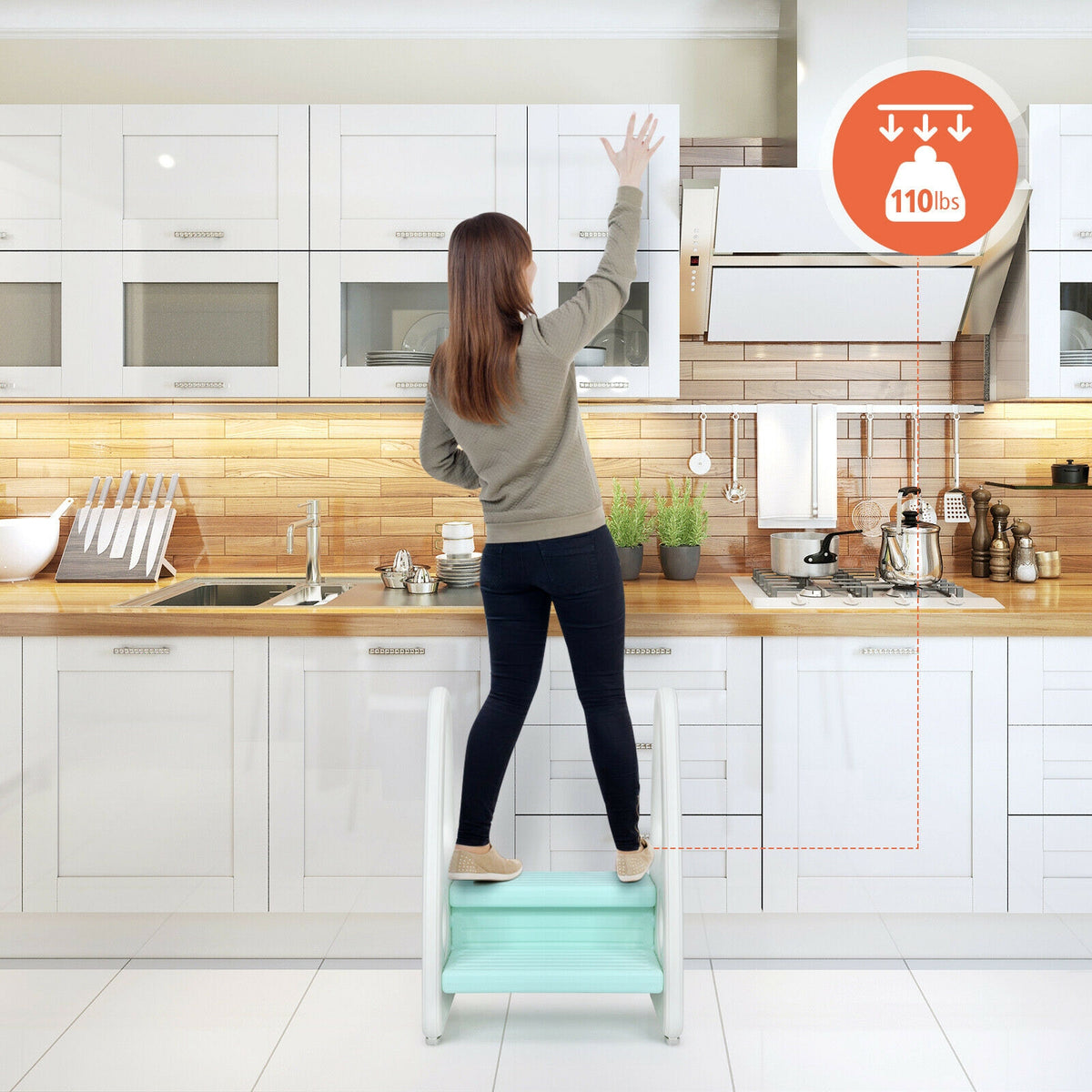 Kids Step Stool Learning Helper with Armrest for Kitchen Toilet Potty Training-Blue-Toddler & Kids Furniture-DECOROLALA