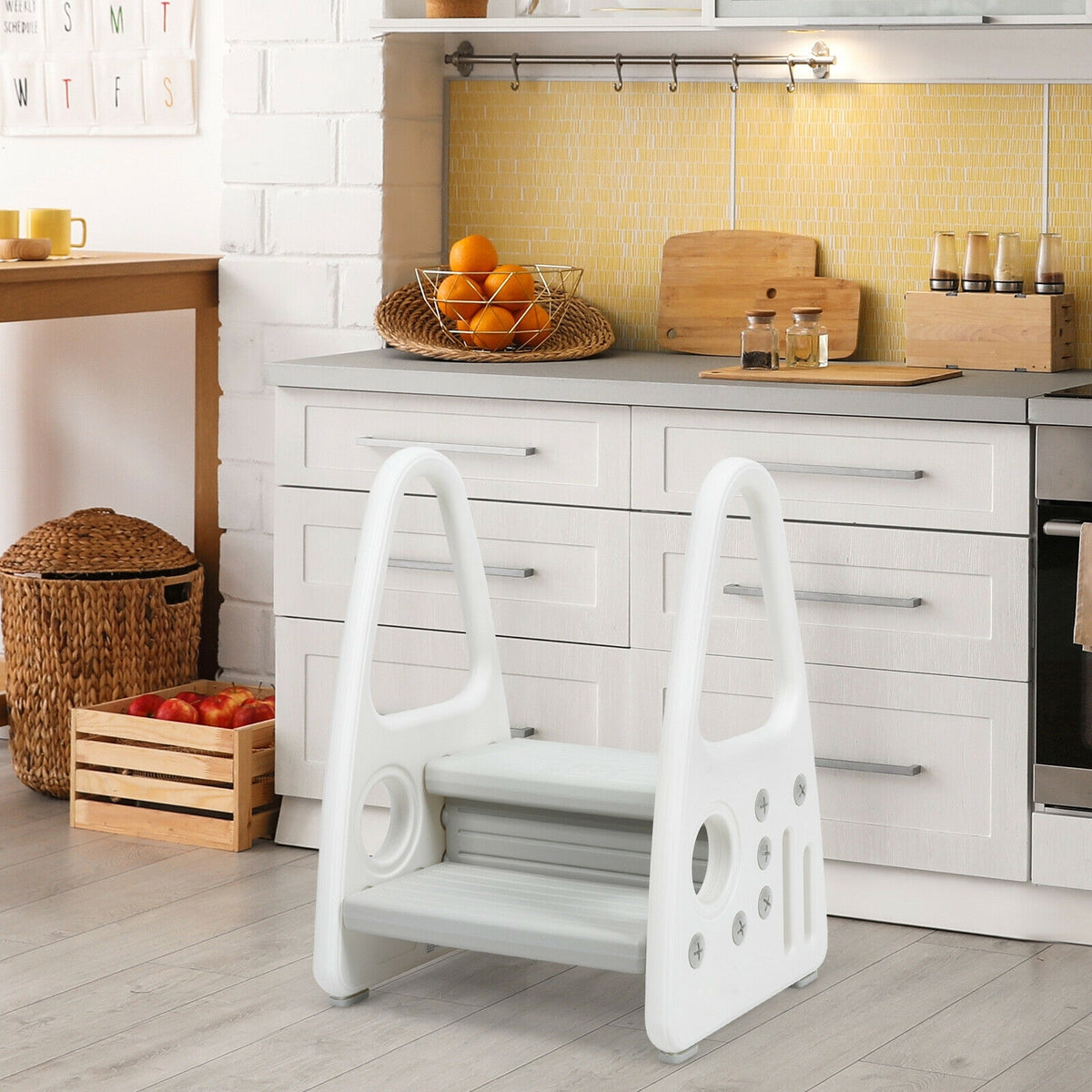 Kids Step Stool Learning Helper with Armrest for Kitchen Toilet Potty Training-Gray-Toddler & Kids Furniture-DECOROLALA