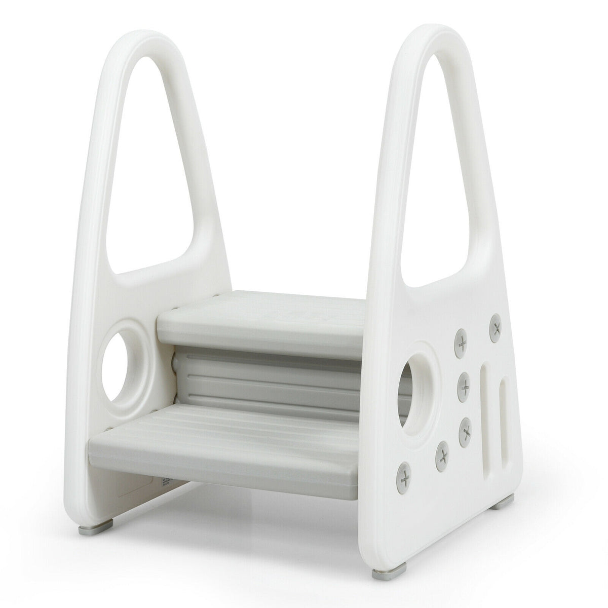 Kids Step Stool Learning Helper with Armrest for Kitchen Toilet Potty Training-Gray-Toddler & Kids Furniture-DECOROLALA