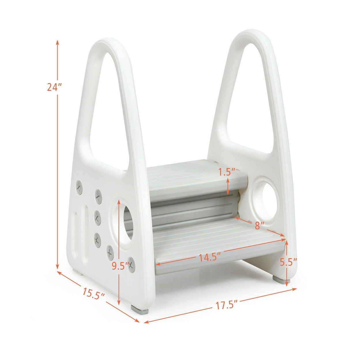 Kids Step Stool Learning Helper with Armrest for Kitchen Toilet Potty Training-Gray-Toddler & Kids Furniture-DECOROLALA