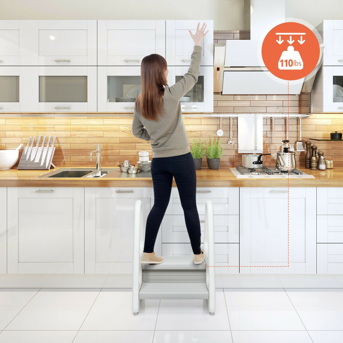 Kids Step Stool Learning Helper with Armrest for Kitchen Toilet Potty Training-Gray-Toddler & Kids Furniture-DECOROLALA