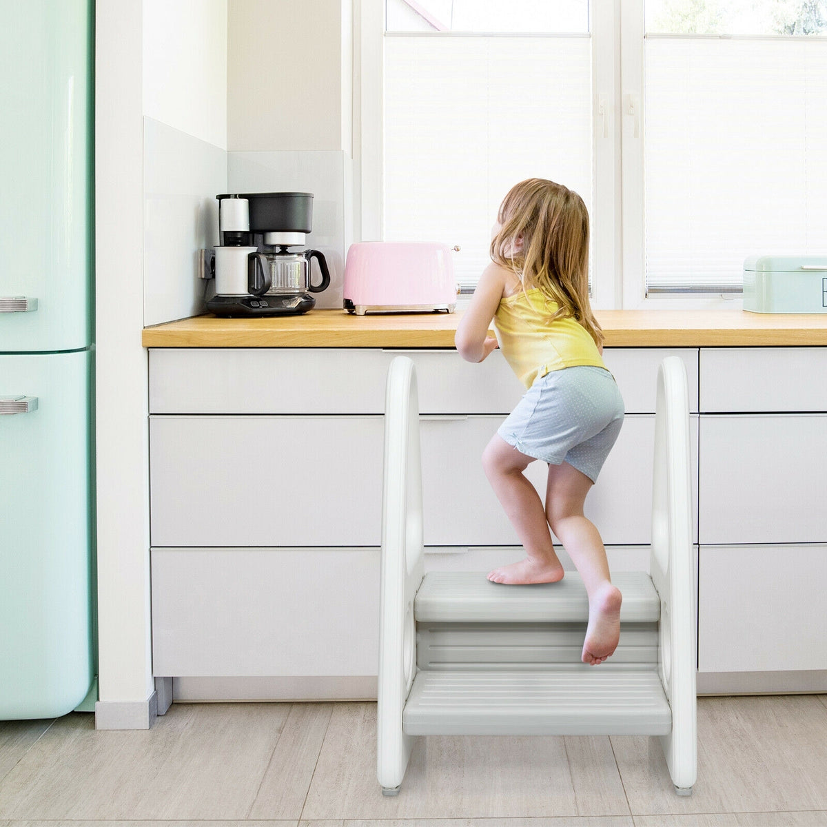 Kids Step Stool Learning Helper with Armrest for Kitchen Toilet Potty Training-Gray-Toddler & Kids Furniture-DECOROLALA