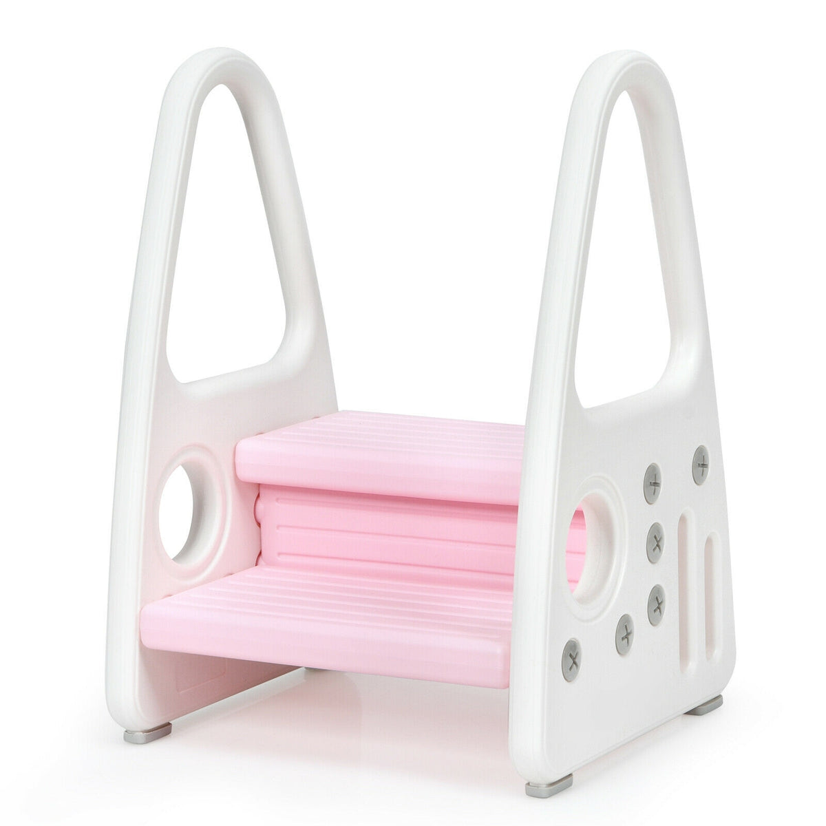 Kids Step Stool Learning Helper with Armrest for Kitchen Toilet Potty Training-Pink-Toddler & Kids Furniture-DECOROLALA
