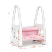 Kids Step Stool Learning Helper with Armrest for Kitchen Toilet Potty Training-Pink-Toddler & Kids Furniture-DECOROLALA