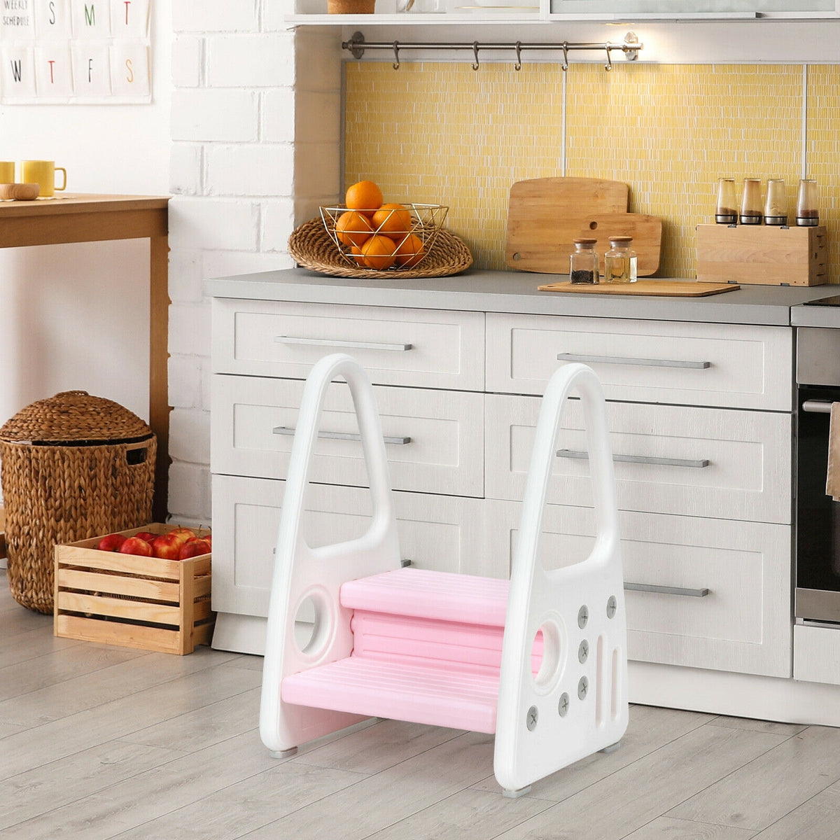 Kids Step Stool Learning Helper with Armrest for Kitchen Toilet Potty Training-Pink-Toddler & Kids Furniture-DECOROLALA