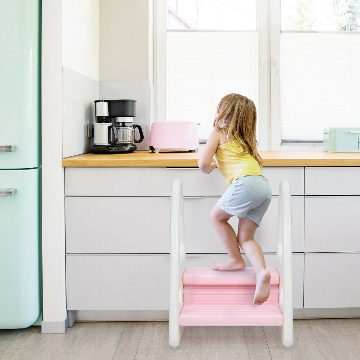 Kids Step Stool Learning Helper with Armrest for Kitchen Toilet Potty Training-Pink-Toddler & Kids Furniture-DECOROLALA