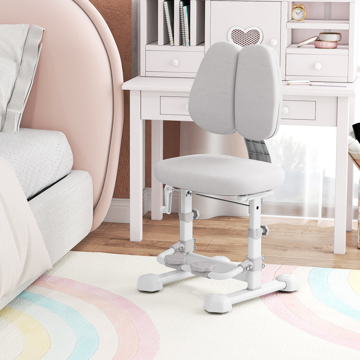 Kids Study Chair with Adjustable Double Backrest and Footrest-Gray-Kids Chairs-DECOROLALA