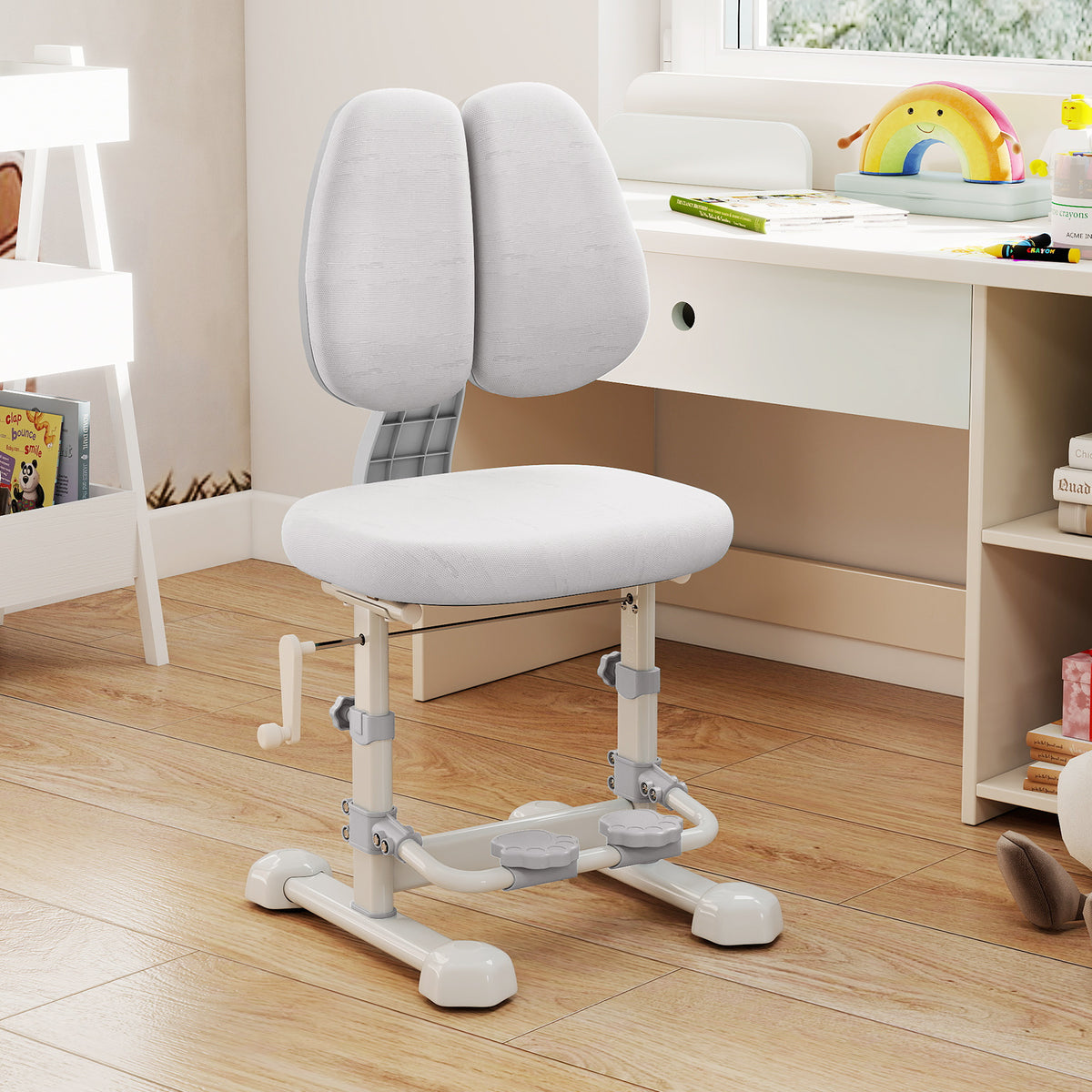Kids Study Chair with Adjustable Double Backrest and Footrest-Gray-Kids Chairs-DECOROLALA