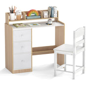 Kids Study Desk and Chair Set Wooden Children Writing Desk with Hutch and Storage Shelf for Arts-Natural-Kids Tables & Chair Sets-DECOROLALA
