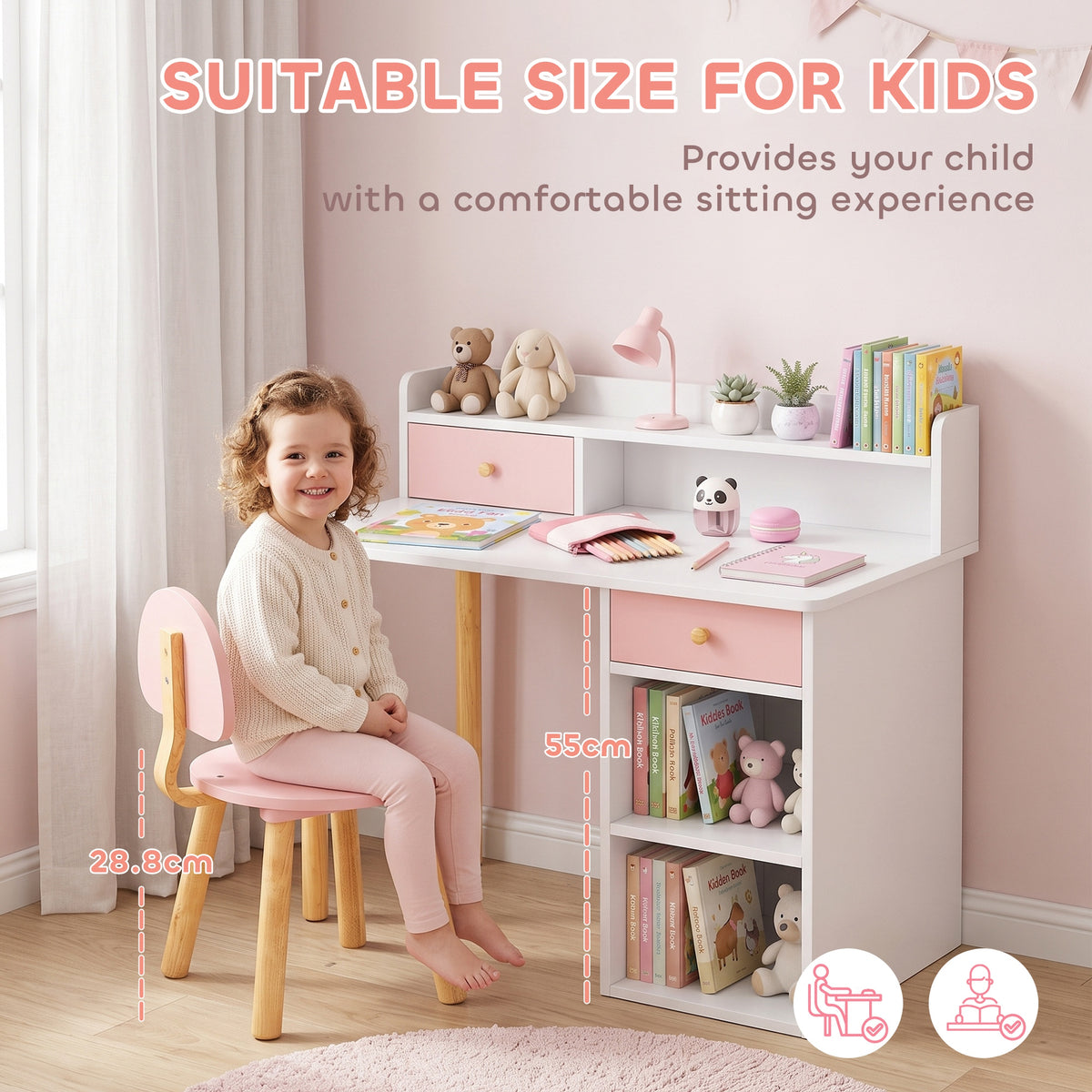 Kids Study Table and Chair Set with Storage - MDF-Toys & Games > Toddler & Kids Furniture > Kids Desk Sets-DECOROLALA