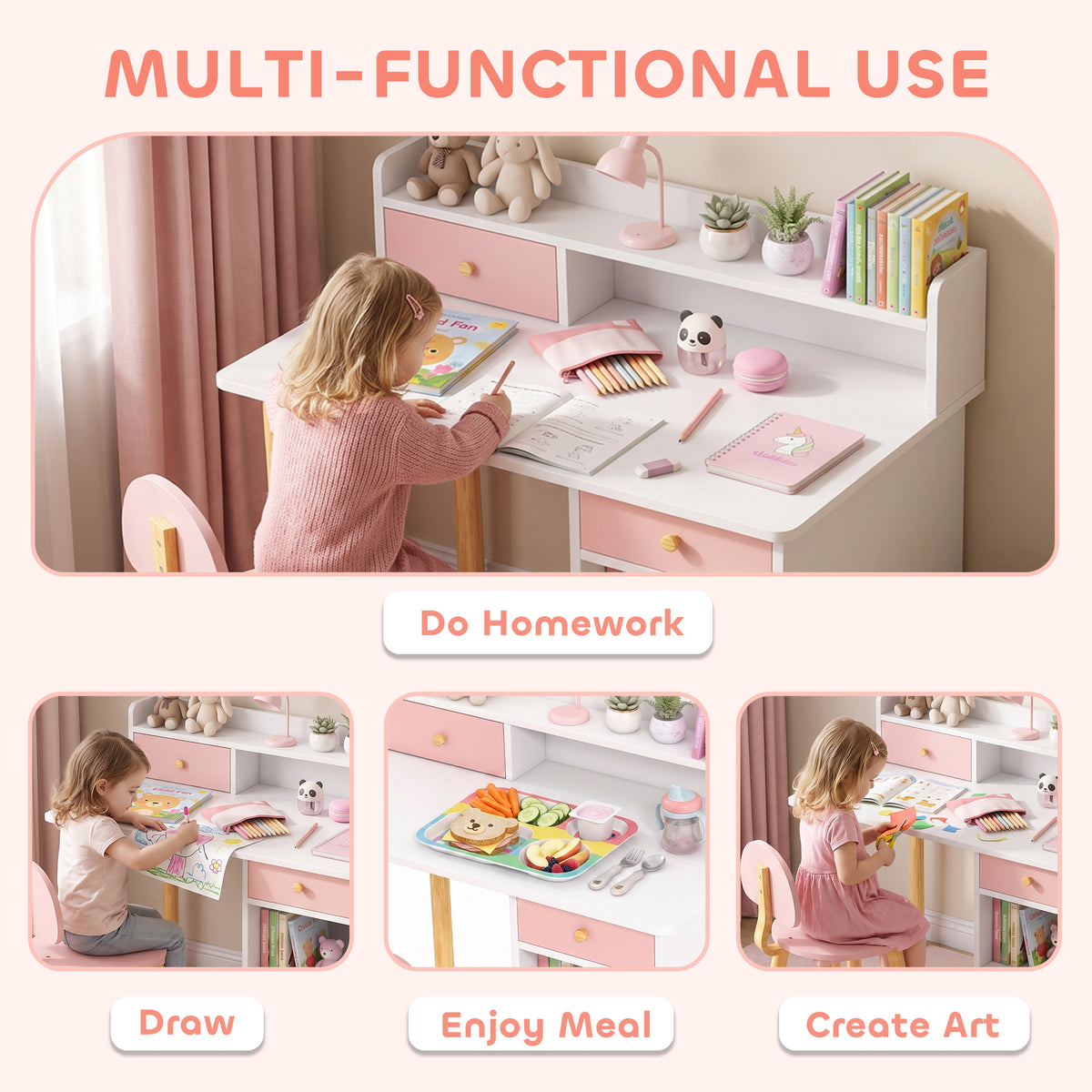 Kids Study Table and Chair Set with Storage - MDF-Toys & Games > Toddler & Kids Furniture > Kids Desk Sets-DECOROLALA