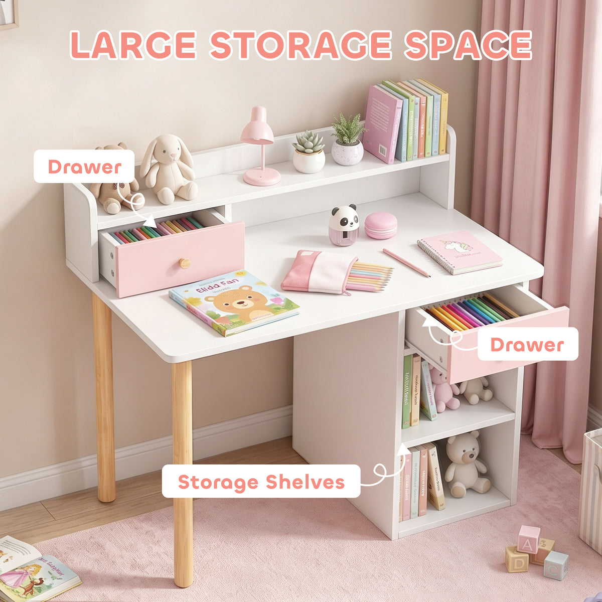 Kids Study Table and Chair Set with Storage - MDF-Toys & Games > Toddler & Kids Furniture > Kids Desk Sets-DECOROLALA