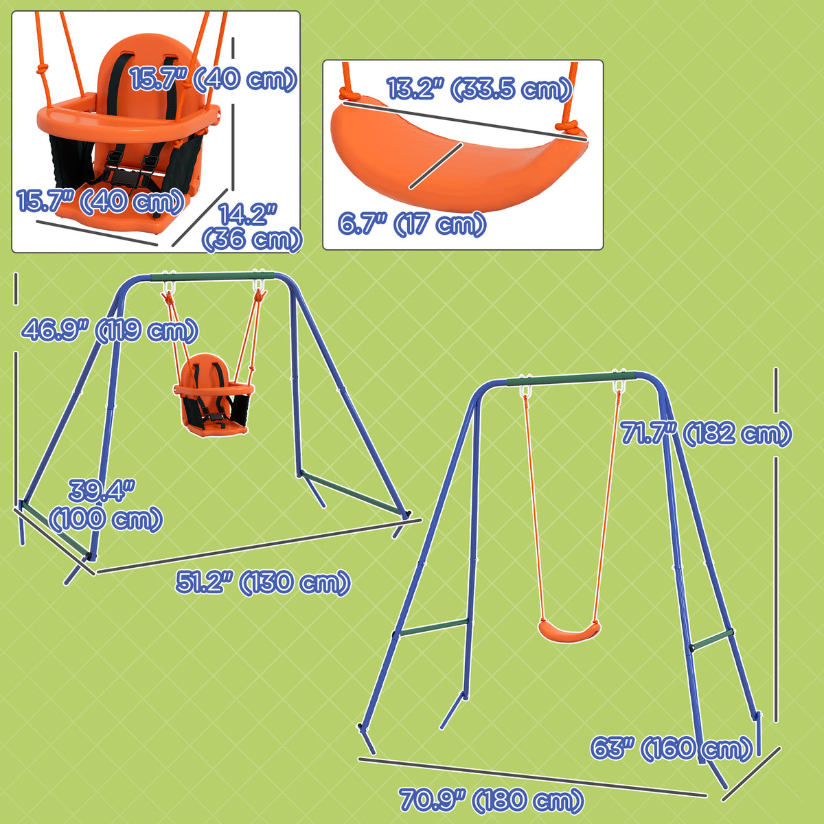 Kid Swing Set with Safety Harness for Baby, Kids 6 Months+, Heavy Duty Swing Set for Indoor/Outdoor, Backyard, Orange-Toys & Games > Kids Outdoor Play > Gym Sets & Swings-DECOROLALA