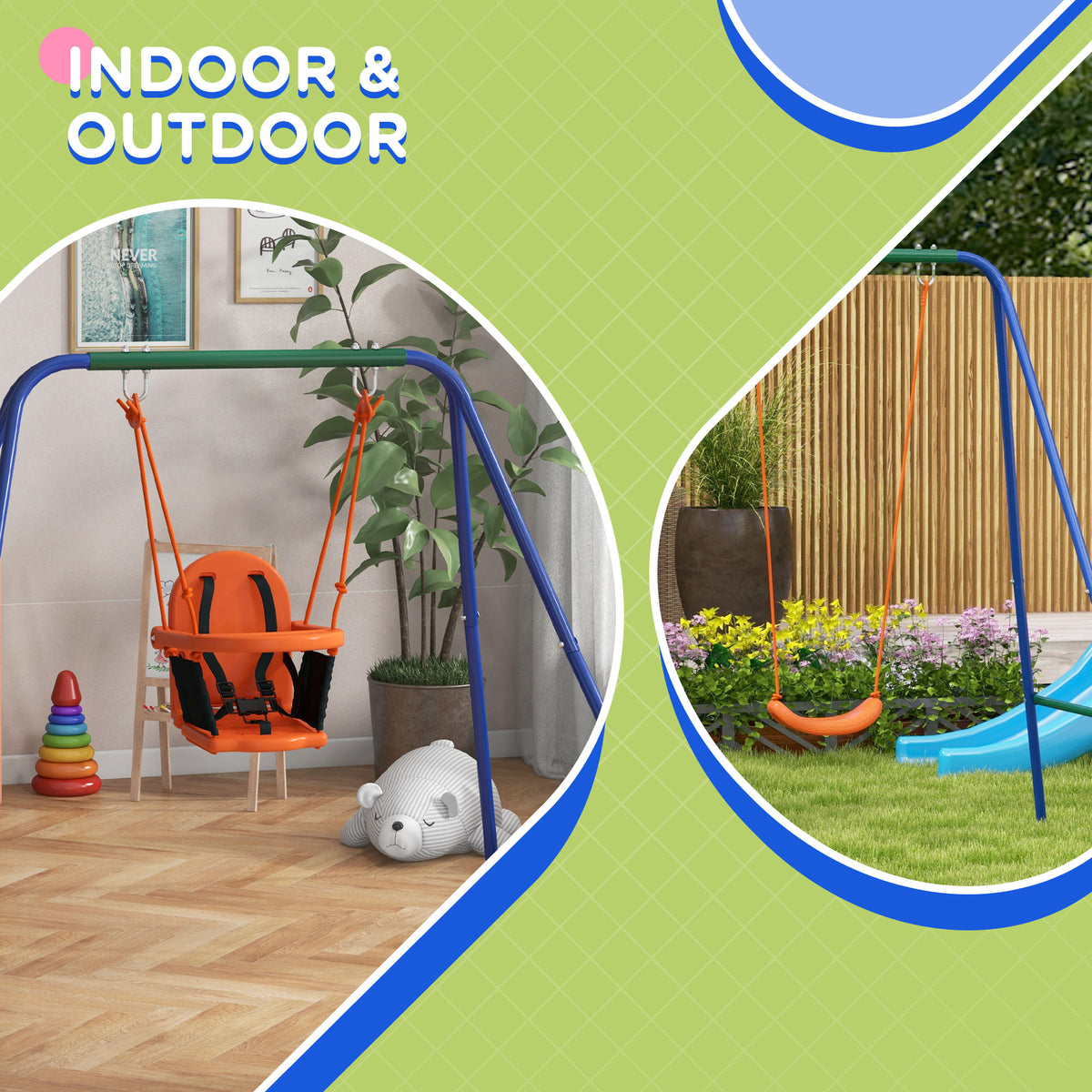 Kid Swing Set with Safety Harness for Baby, Kids 6 Months+, Heavy Duty Swing Set for Indoor/Outdoor, Backyard, Orange-Toys & Games > Kids Outdoor Play > Gym Sets & Swings-DECOROLALA