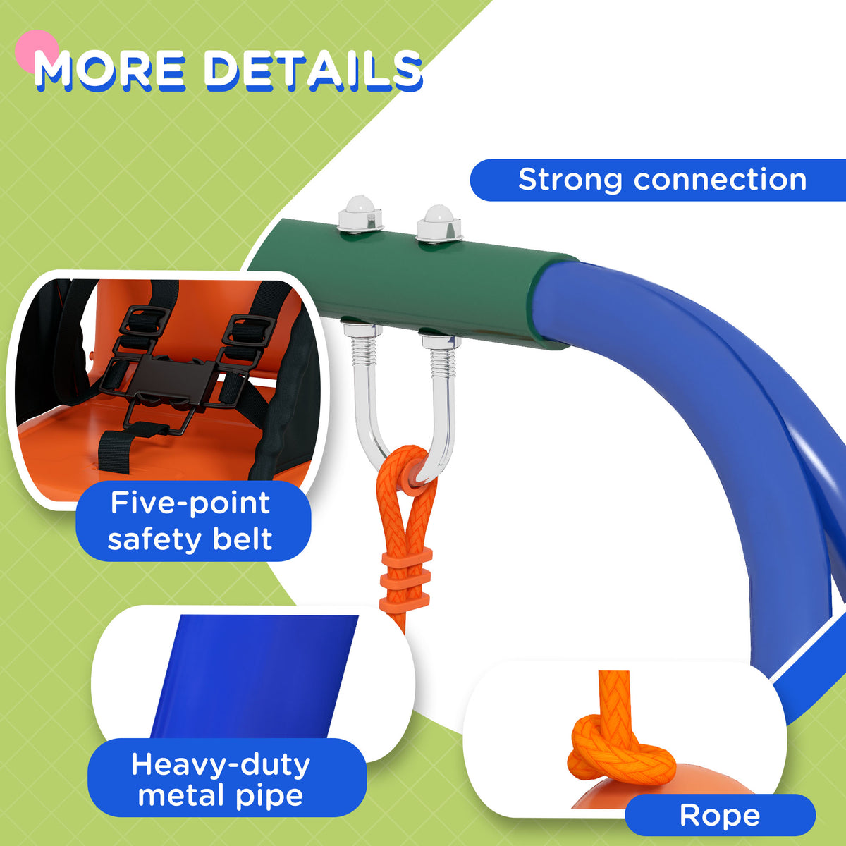 Kid Swing Set with Safety Harness for Baby, Kids 6 Months+, Heavy Duty Swing Set for Indoor/Outdoor, Backyard, Orange-Toys & Games > Kids Outdoor Play > Gym Sets & Swings-DECOROLALA