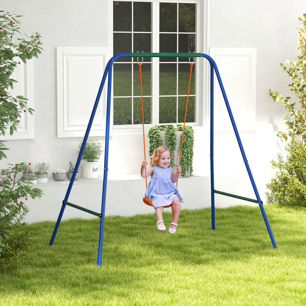 Kid Swing Set with Safety Harness for Baby, Kids 6 Months+, Heavy Duty Swing Set for Indoor/Outdoor, Backyard, Orange-Toys & Games > Kids Outdoor Play > Gym Sets & Swings-DECOROLALA